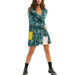 Free‎ People Tunic Dress Hello Lover Top Dusty Indigo Combo Green XS